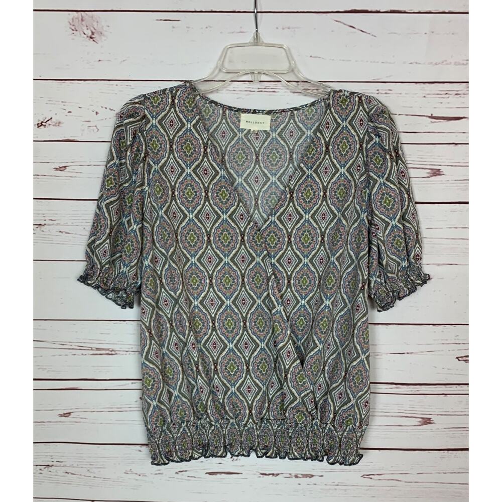 Melloday Stitch Fix Women's M Medium Green Short Sleeve Cute Spring Summer Top